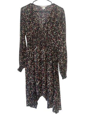 Women’s Apricot Black Floral Smocked Dress, Size 8